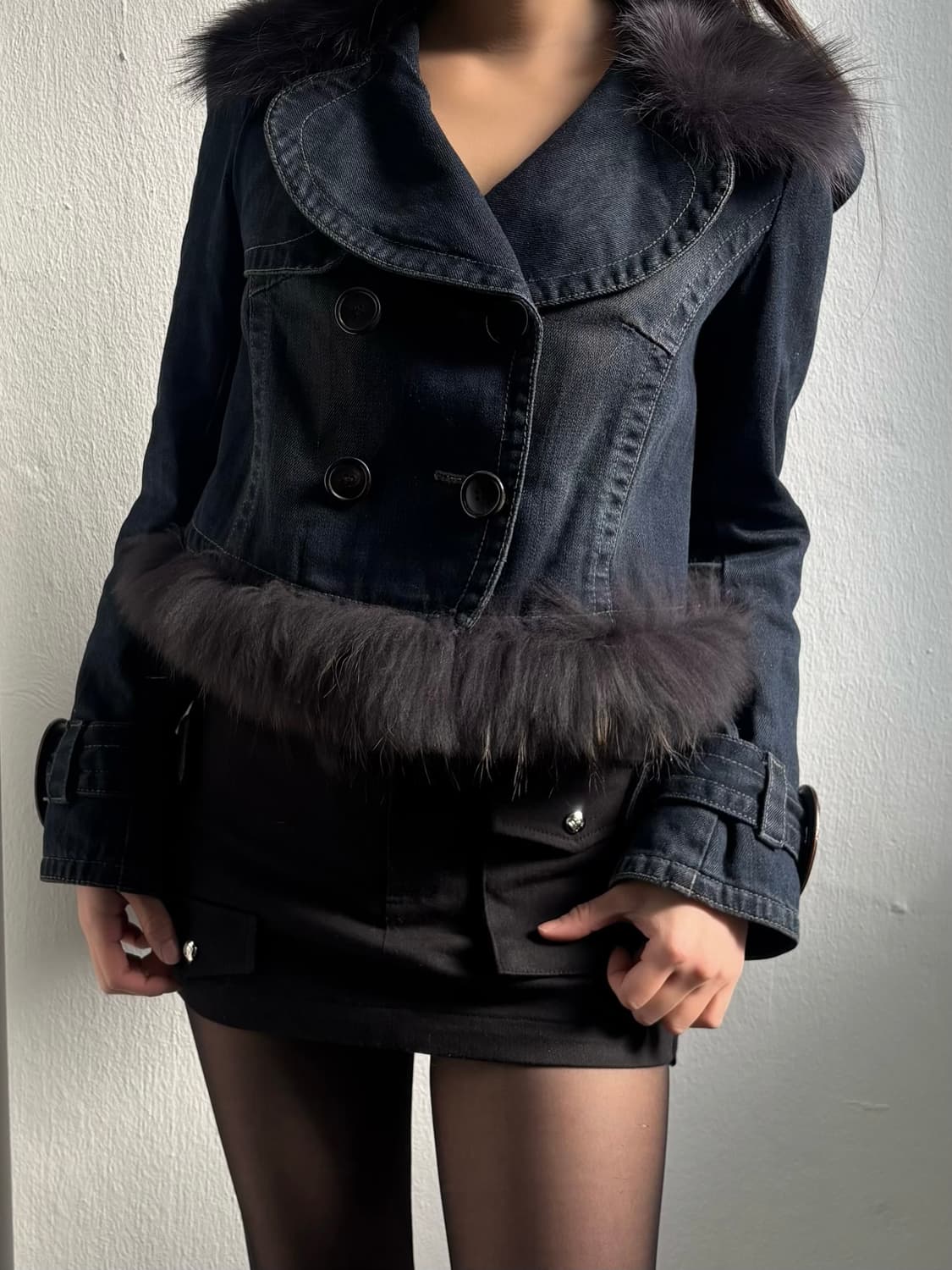 Vintage Fur-Trim Denim Jacket 상품이미지2