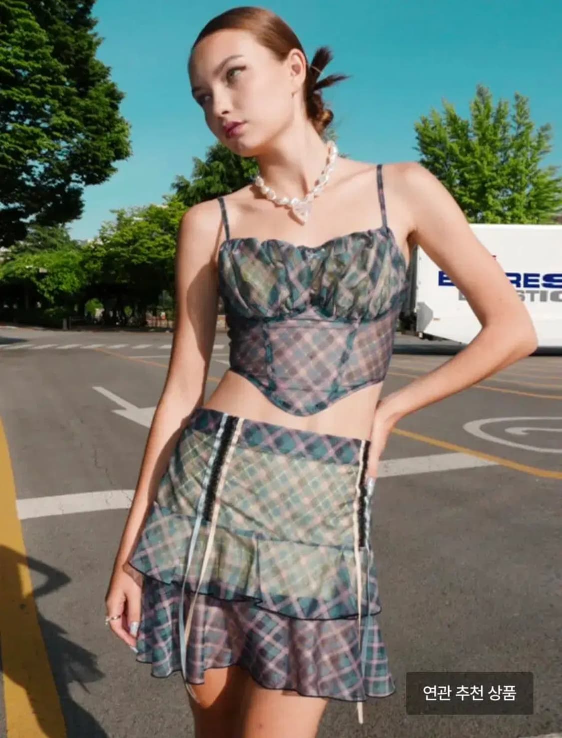 BADEE 배디 Argyle Mesh 스커트 탑 세트 셋업 상품이미지1