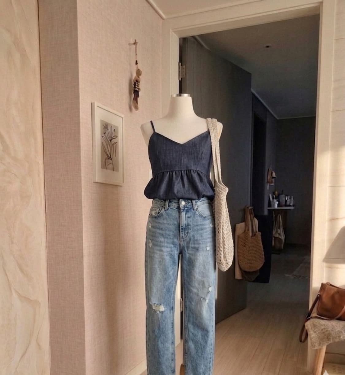 사계절 활용 만점! 진청 데님 셔링 뷔스티에 상품이미지6