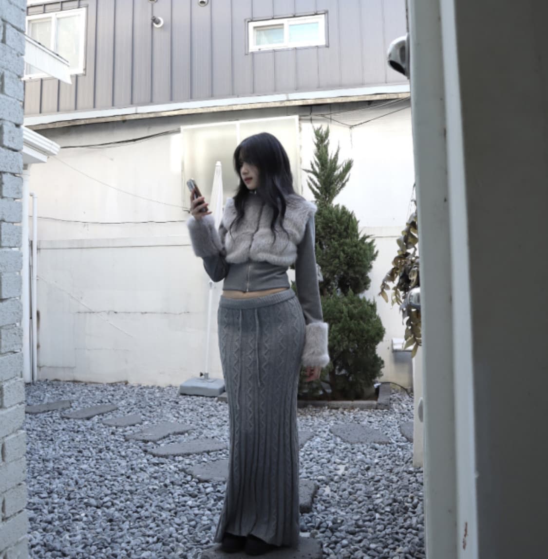 클라따 라운딩 퍼 집업 rounding fur zip-up, gray 상품이미지1