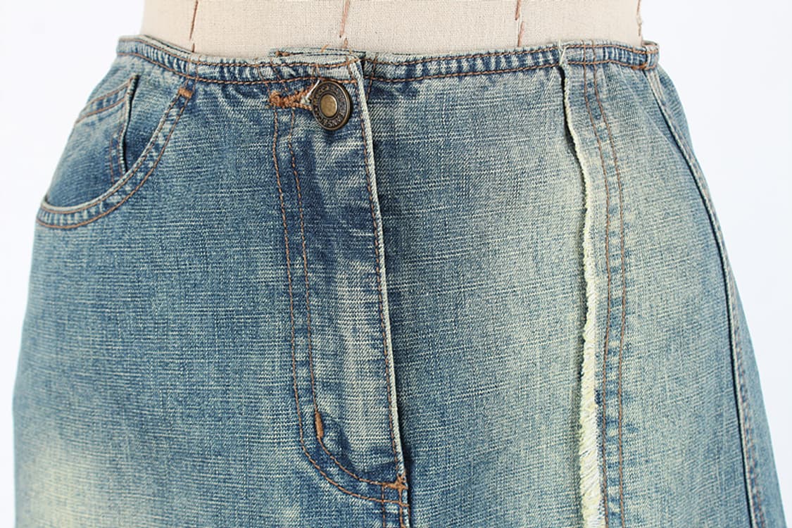 데님 데미지 프린지 레이어드 패치워크 언발 머메이드 A라인 플레어 청치마 상품이미지2