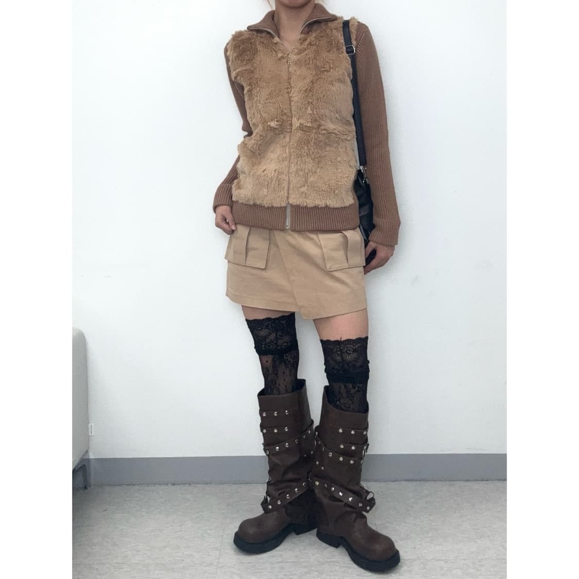 브라운 하이넥 퍼 니트 집업 y2k 상품이미지3