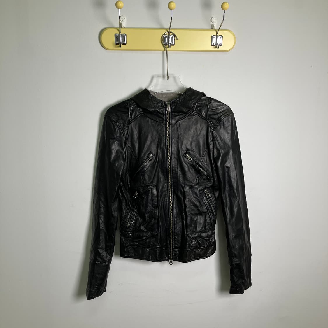 Scot club 블랙 후드 레더 자켓  상품이미지1