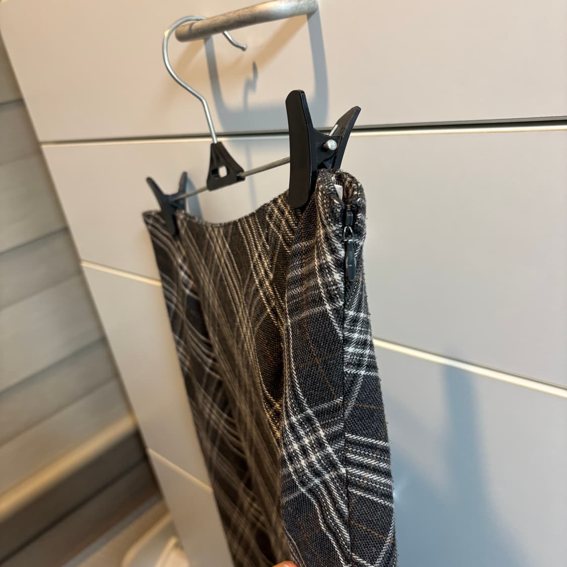 그레이 체크 모직 A라인 롱 스커트 상품이미지5