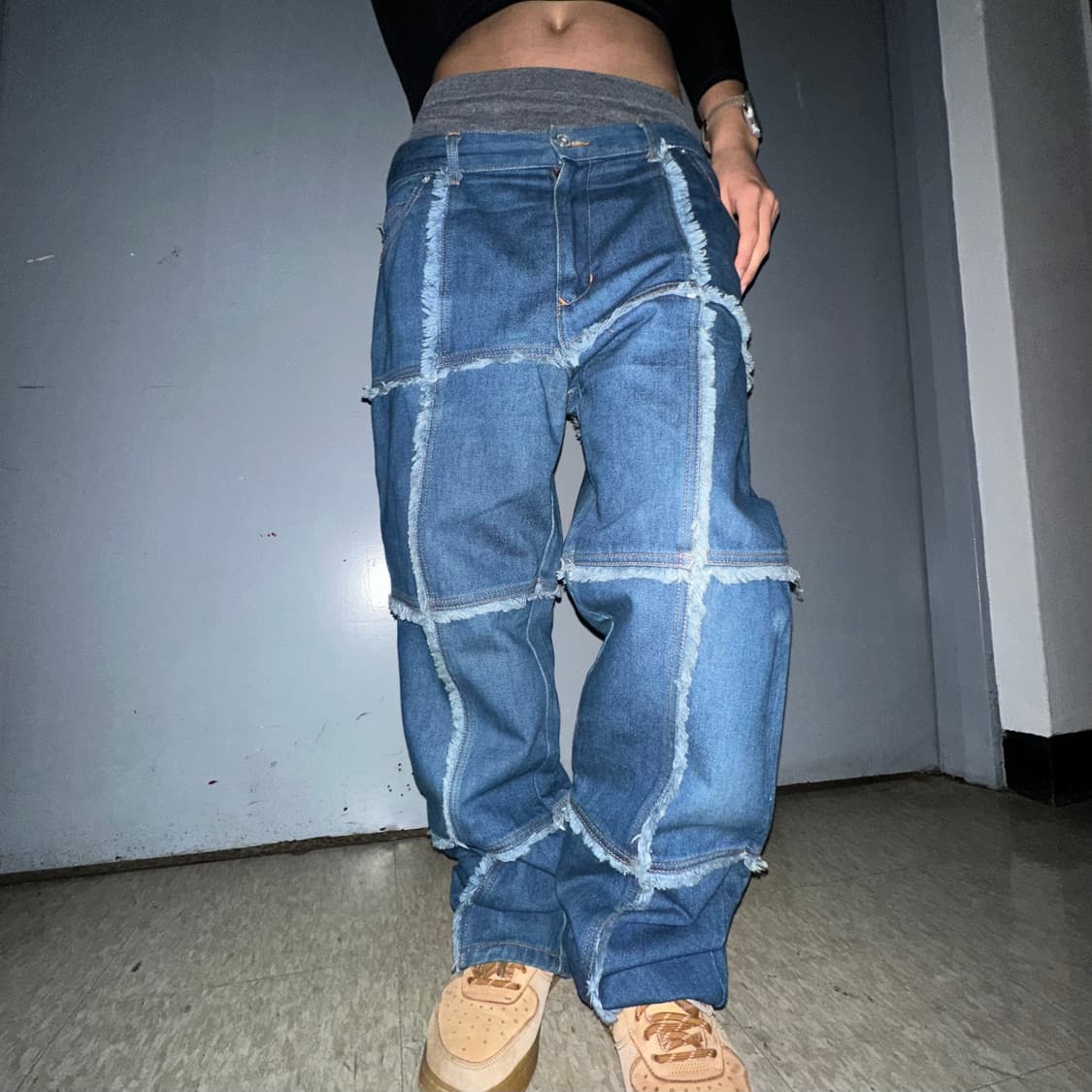 Grid frayed line denim pants 상품이미지2