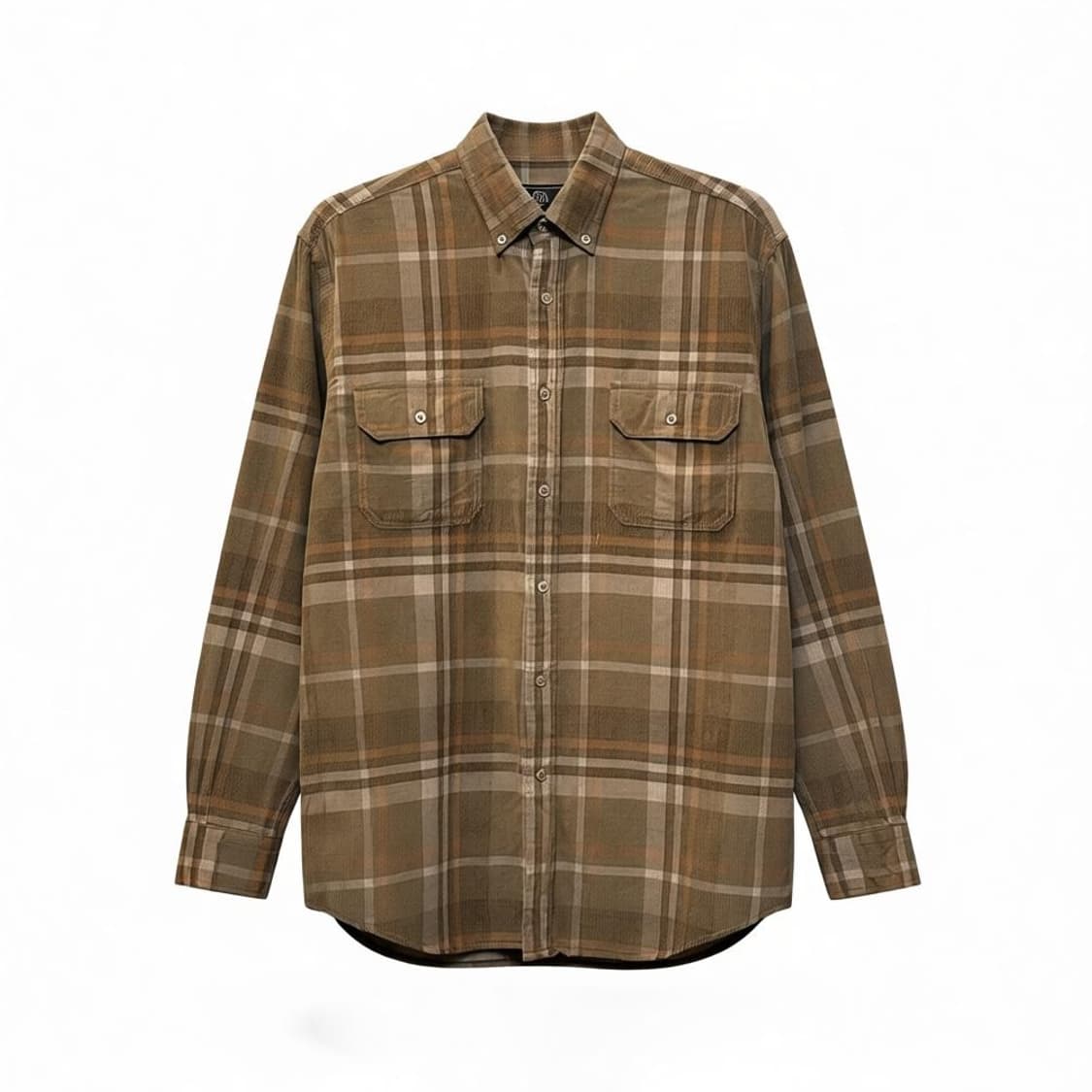 USA VINTAGE 코듀로이 긴팔 셔츠 체크 패턴 투포켓 디테일 브라운 상품이미지1