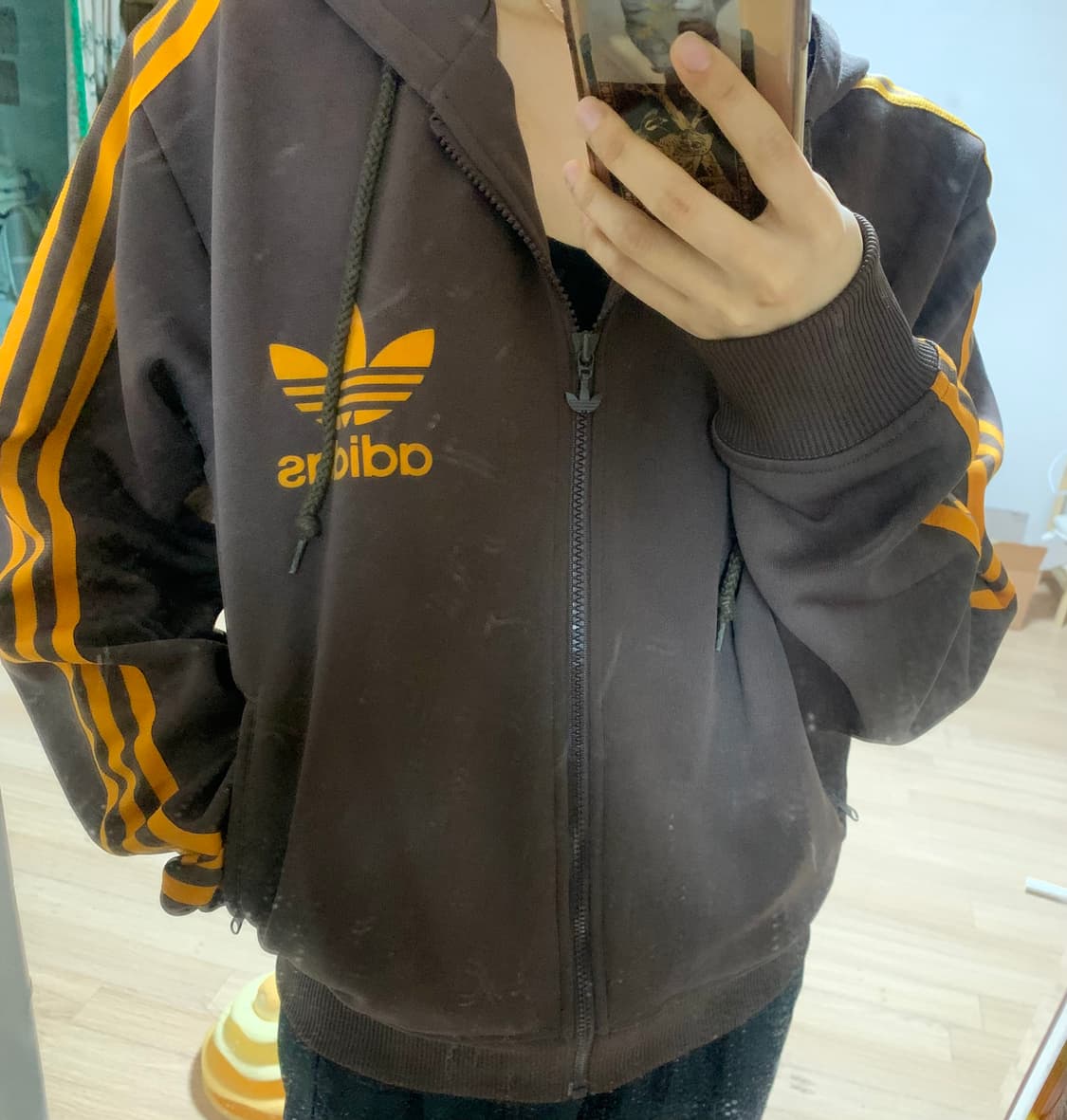 아디다스 오렌지 모카 브라운 플랙 후드집업 상품이미지2