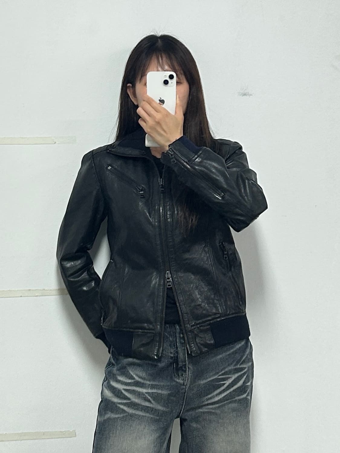 lidah 레더 집업 자켓 블랙 상품이미지1