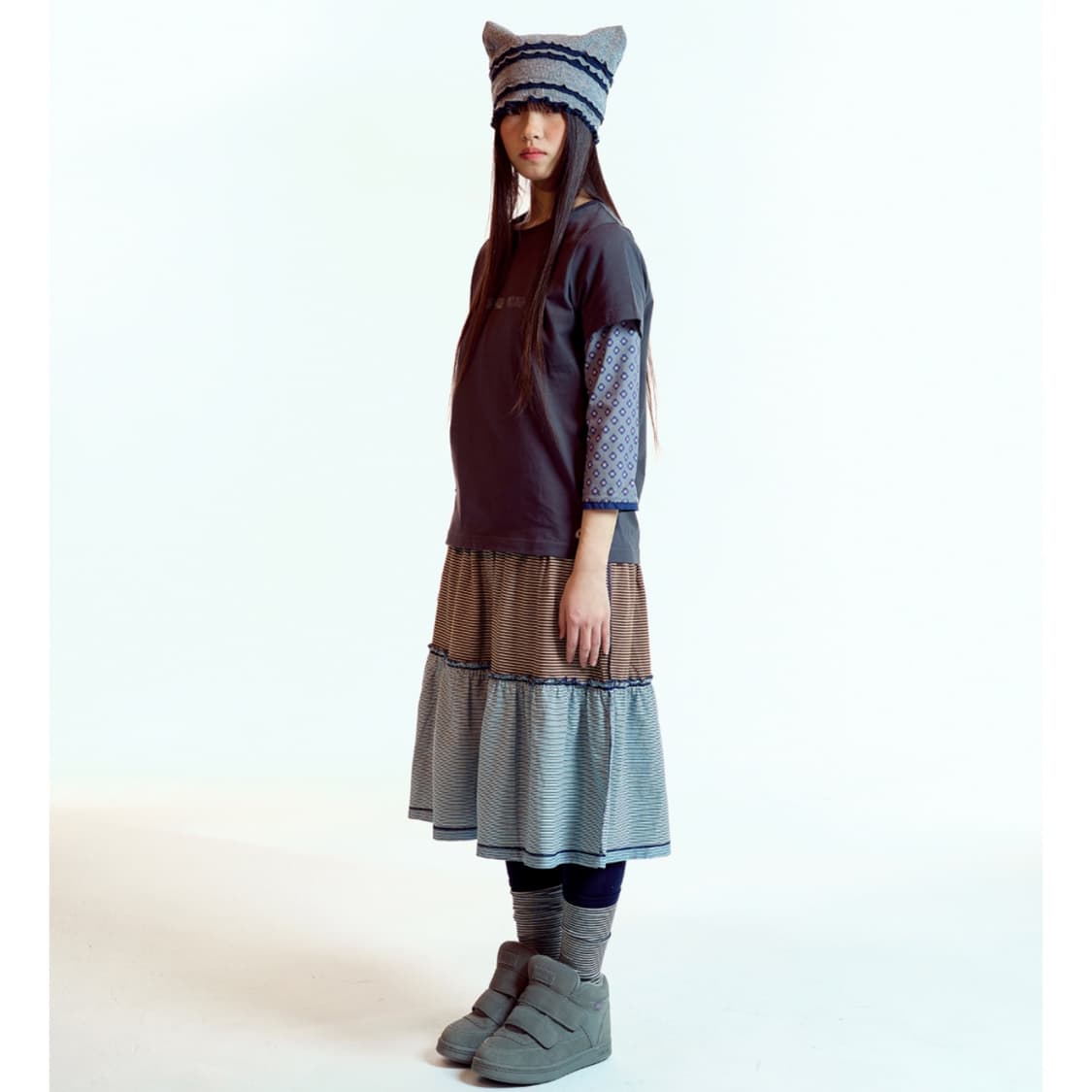 [2] 코이세이오 컬러드 스트라이프 미디 스커트 퍼플 상품이미지3