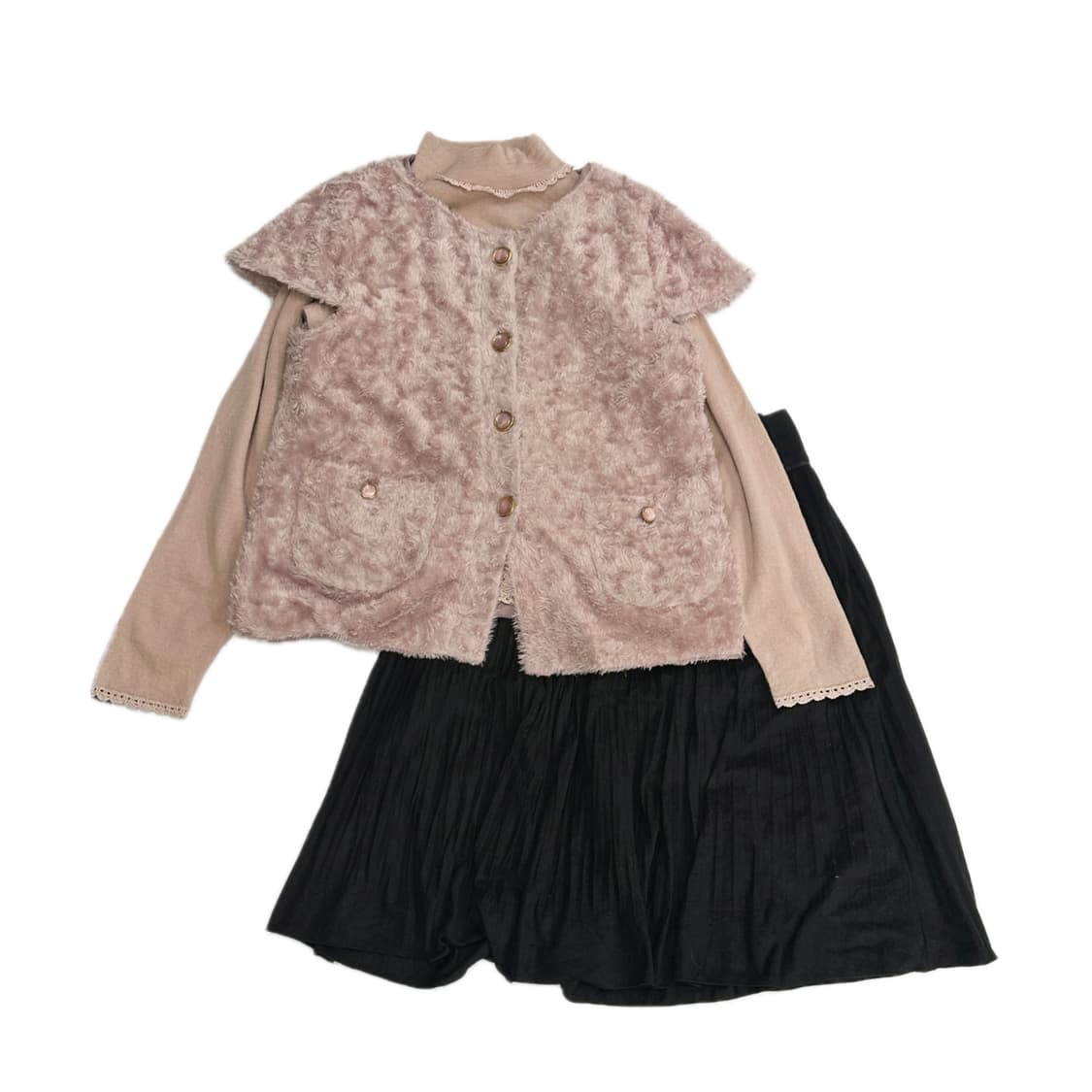 💌슈슈룬 쇼콜라 퍼 코디세트💌 조끼 핑크 히메 러블리 갸루 양산형 상품이미지2