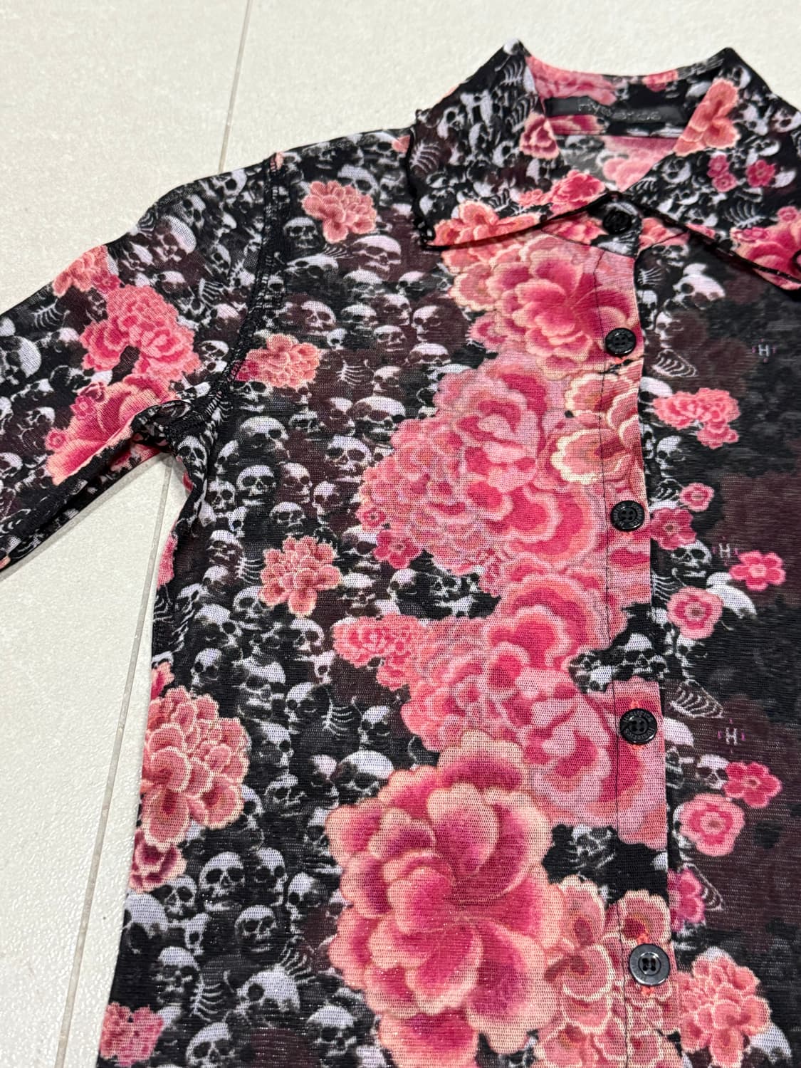 히스테릭 글래머 아카이브 무수한 해골과 피어난 작약 셔츠 상품이미지3