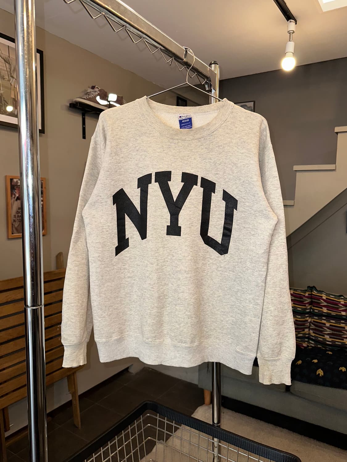 90‘s Champion NYU logo cotton sweatshirt 상품이미지5