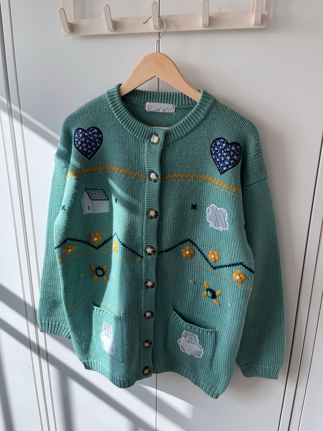 Mi place 자수 패치 울니트 가디건 민트 상품이미지6