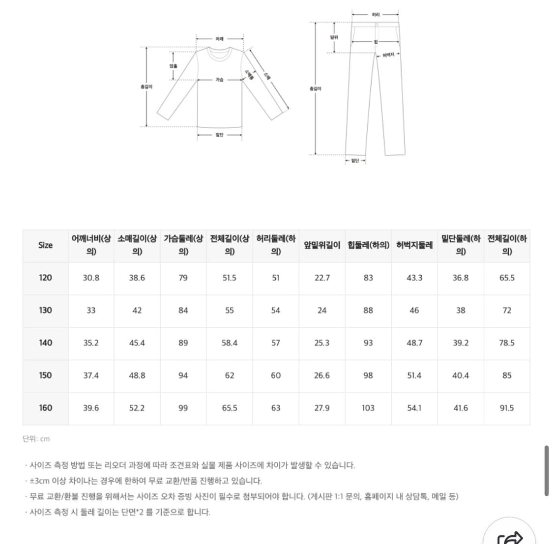 스파오 키즈 리락쿠마 긴팔 파자마 160사이즈 (성인 가능) 상품이미지8