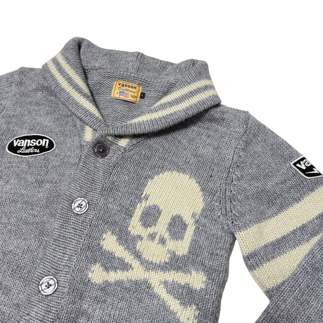 밴슨 레더 스컬 숄카라 니트 가디건 코위찬 그레이 상품이미지4