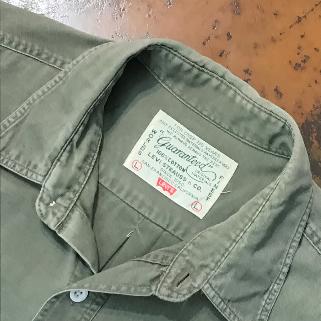80s 리바이스 투포켓 카키 코튼 셔츠 남성 105 사이즈 상품이미지4