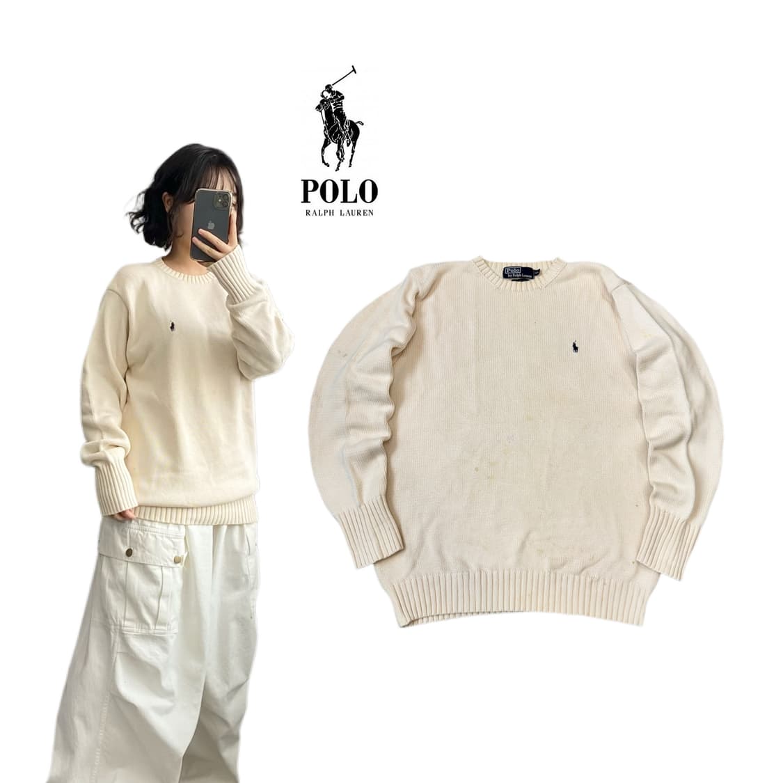폴로 90s 포니 아이보리 오버핏 니트 상품이미지1