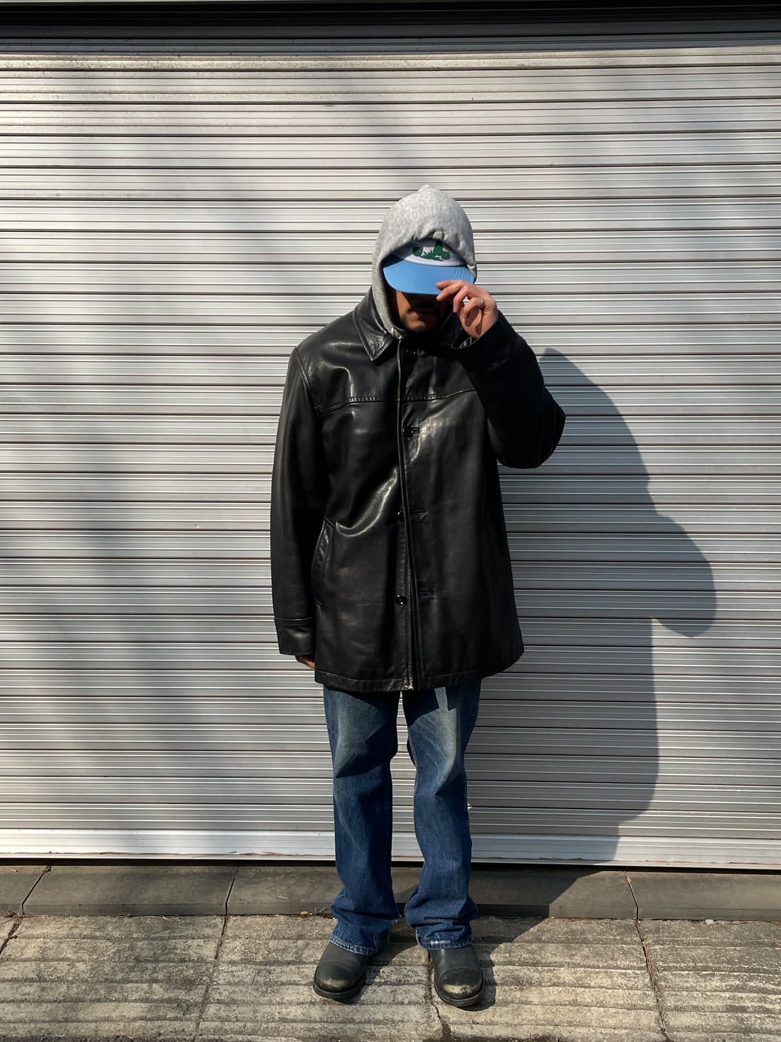 00s Old GAP Leather Black Car Coat 상품이미지3