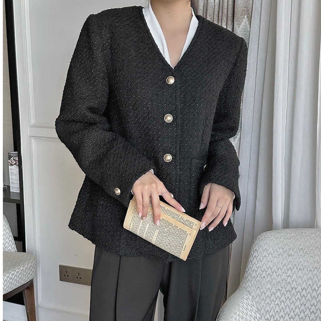 리리앤코 논카라 트위드자켓  상품이미지1