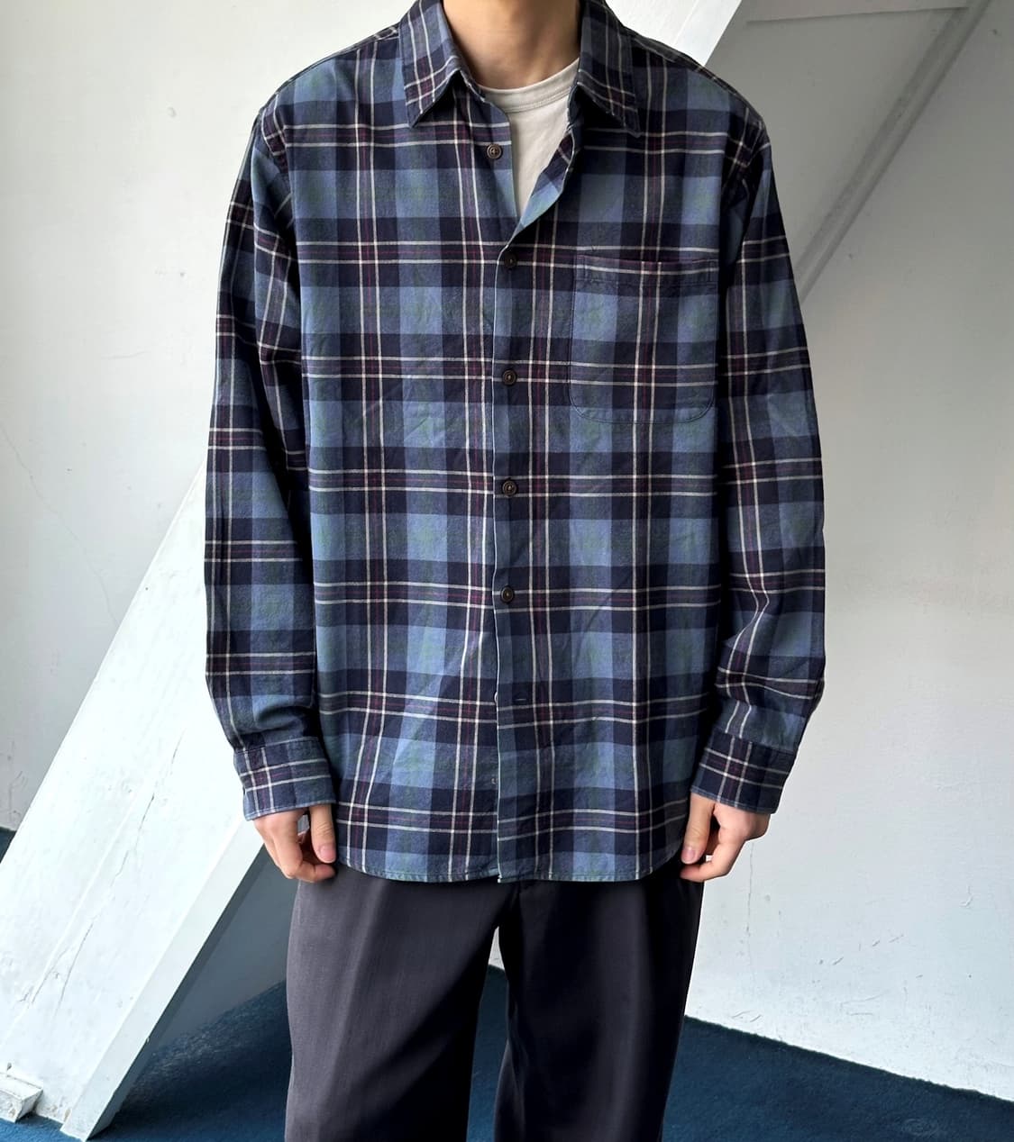 Cotton woven check wide shirt 상품이미지7