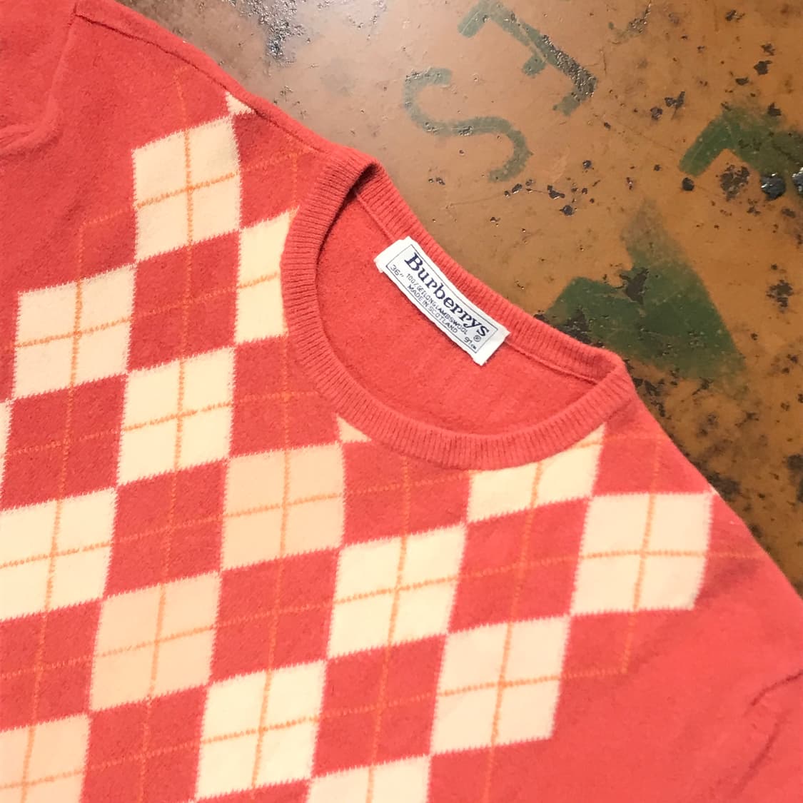 버버리 톤다운 오렌지 아가일 패턴 반팔 울 니트 여성 55  상품이미지3