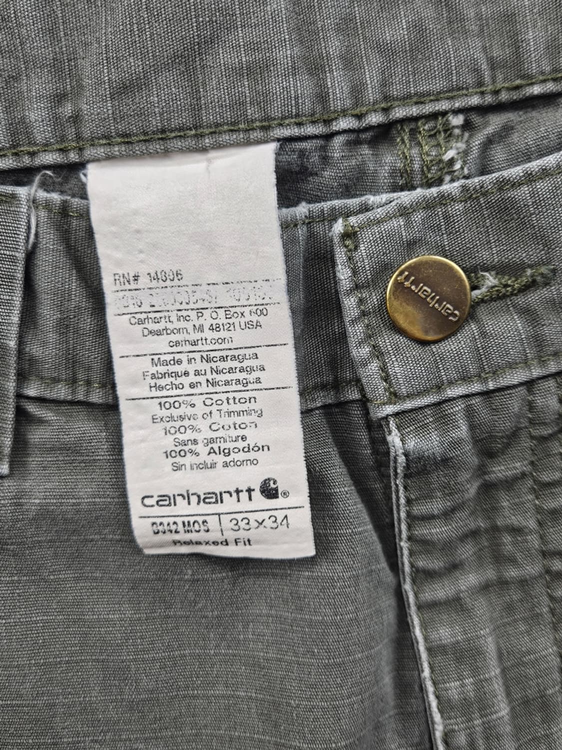 칼하트 립스탑 카고 포켓 워크 팬츠 ( 33X34 ) / 11563 상품이미지7
