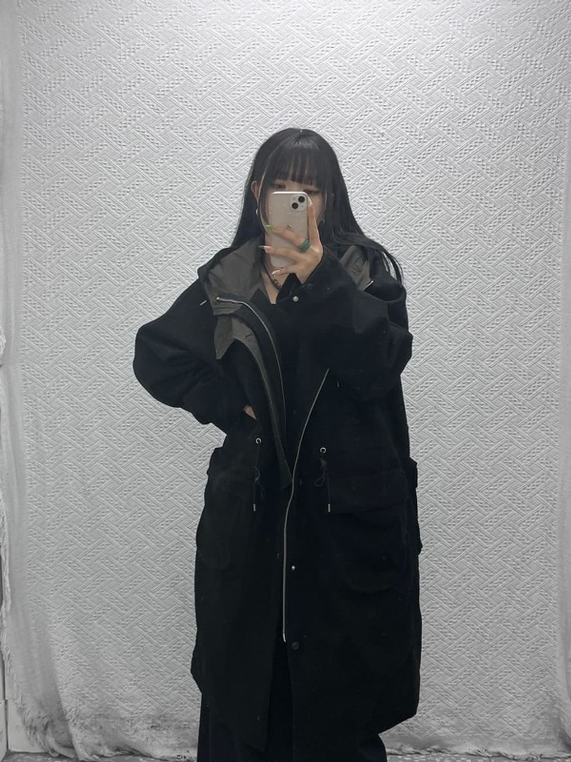 모아 빈티지 모던 캐주얼 후드 롱코트 자켓 L C09173 상품이미지2