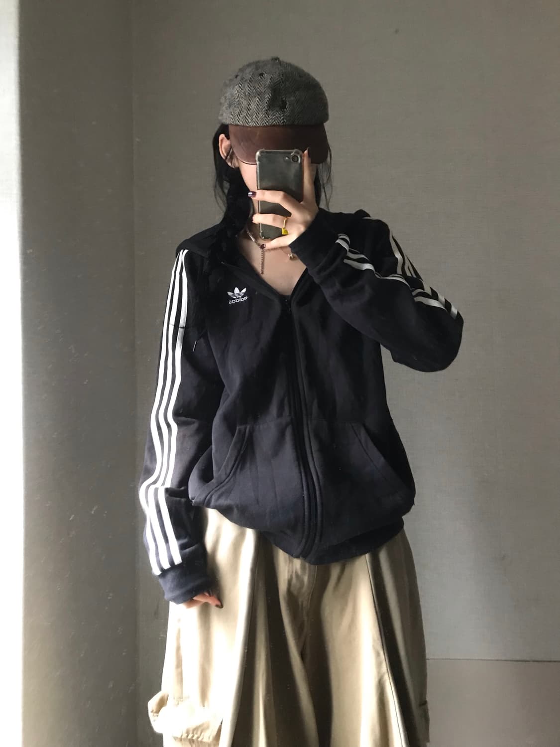 아디다스 블랙 오버핏 후드집업 상품이미지2