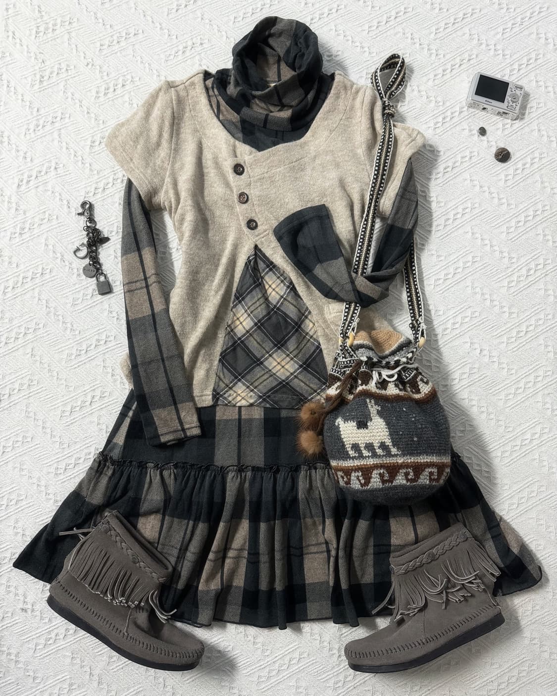 레이어드 언발 버튼 니트 탑 상품이미지2