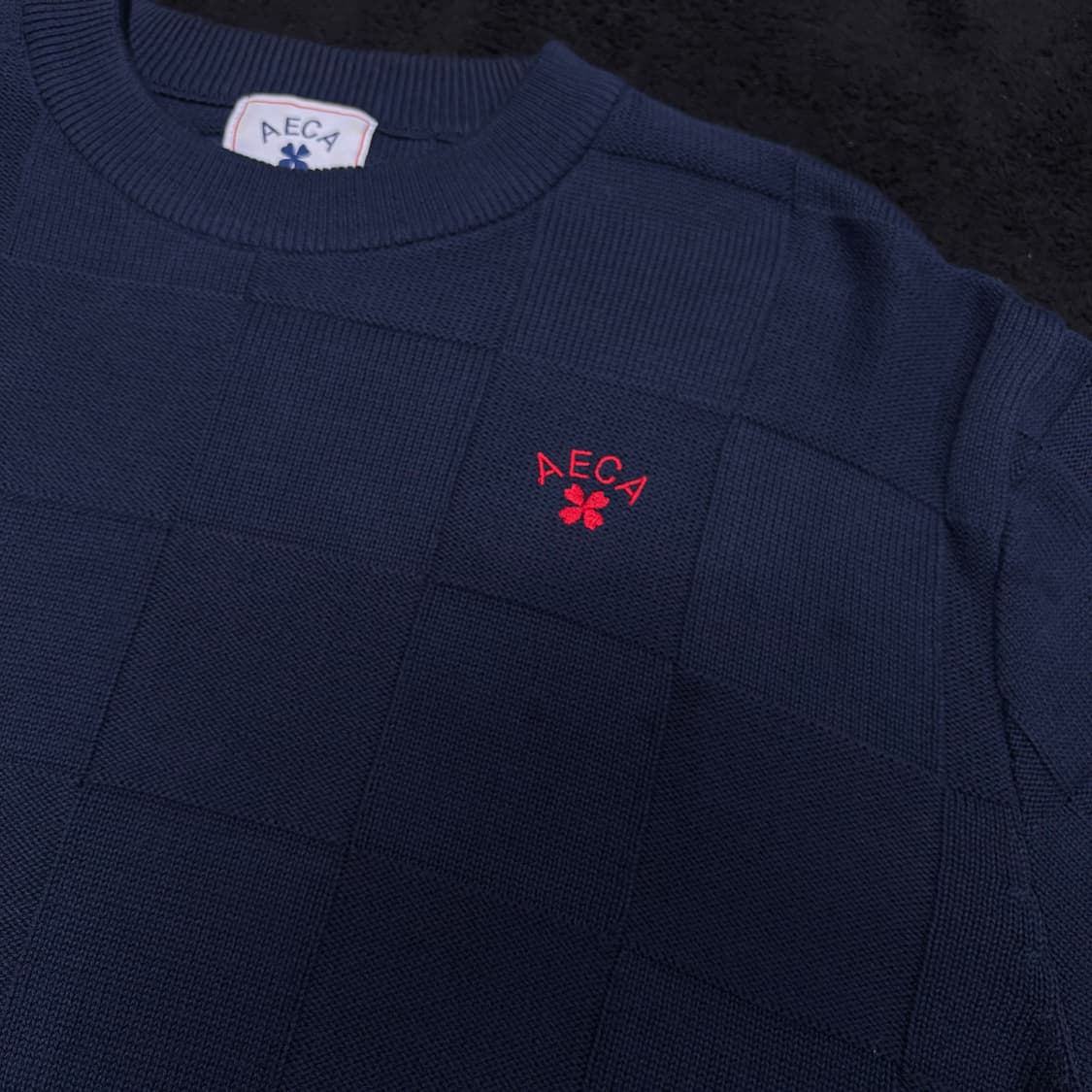 L 에이카화이트 AECA 다크네이비 체커보드 니트 상품이미지3