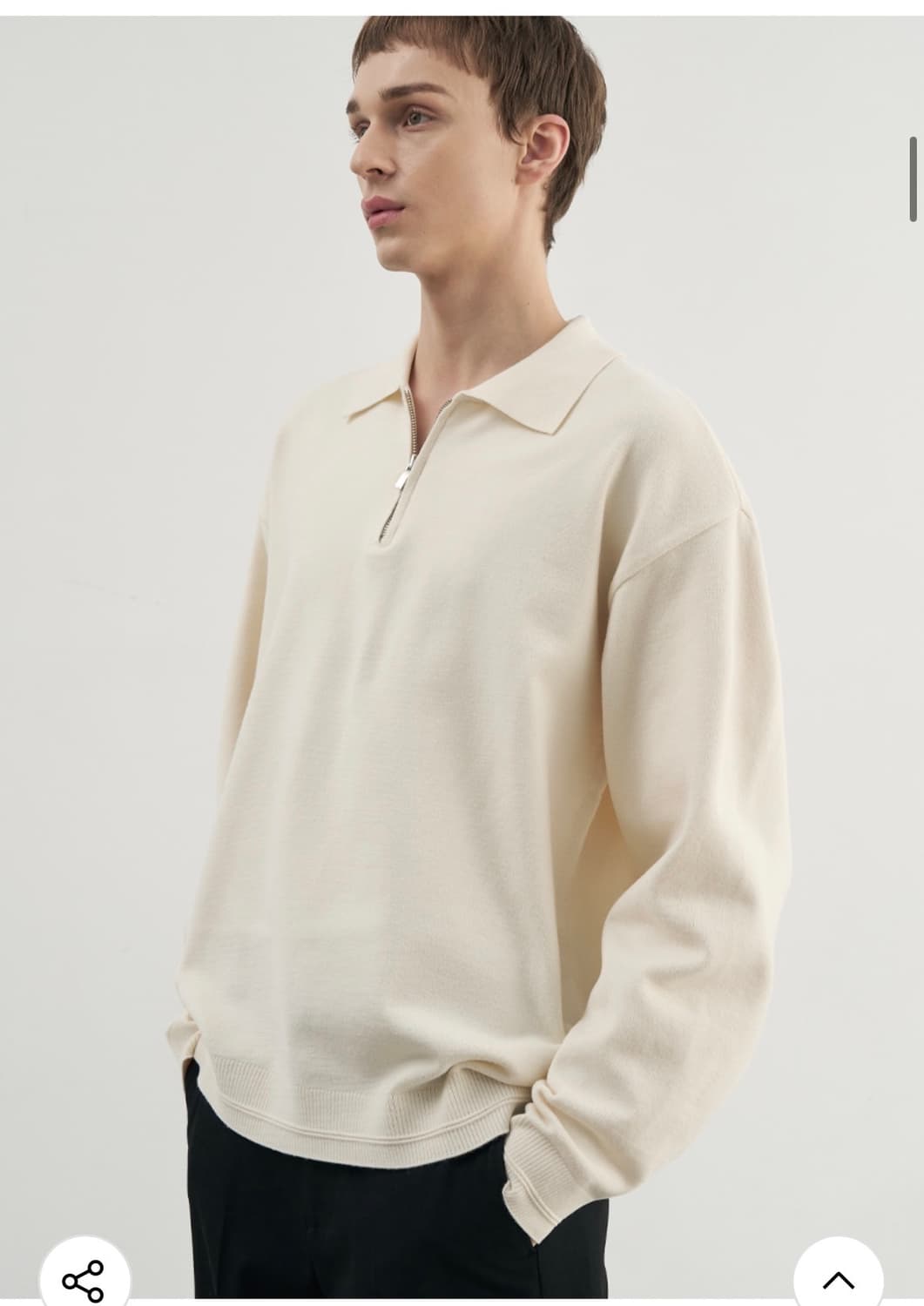 (새상품)(L) 드로우핏 PBT 카라 하프 집업 풀오버 니트 IVORY 상품이미지5