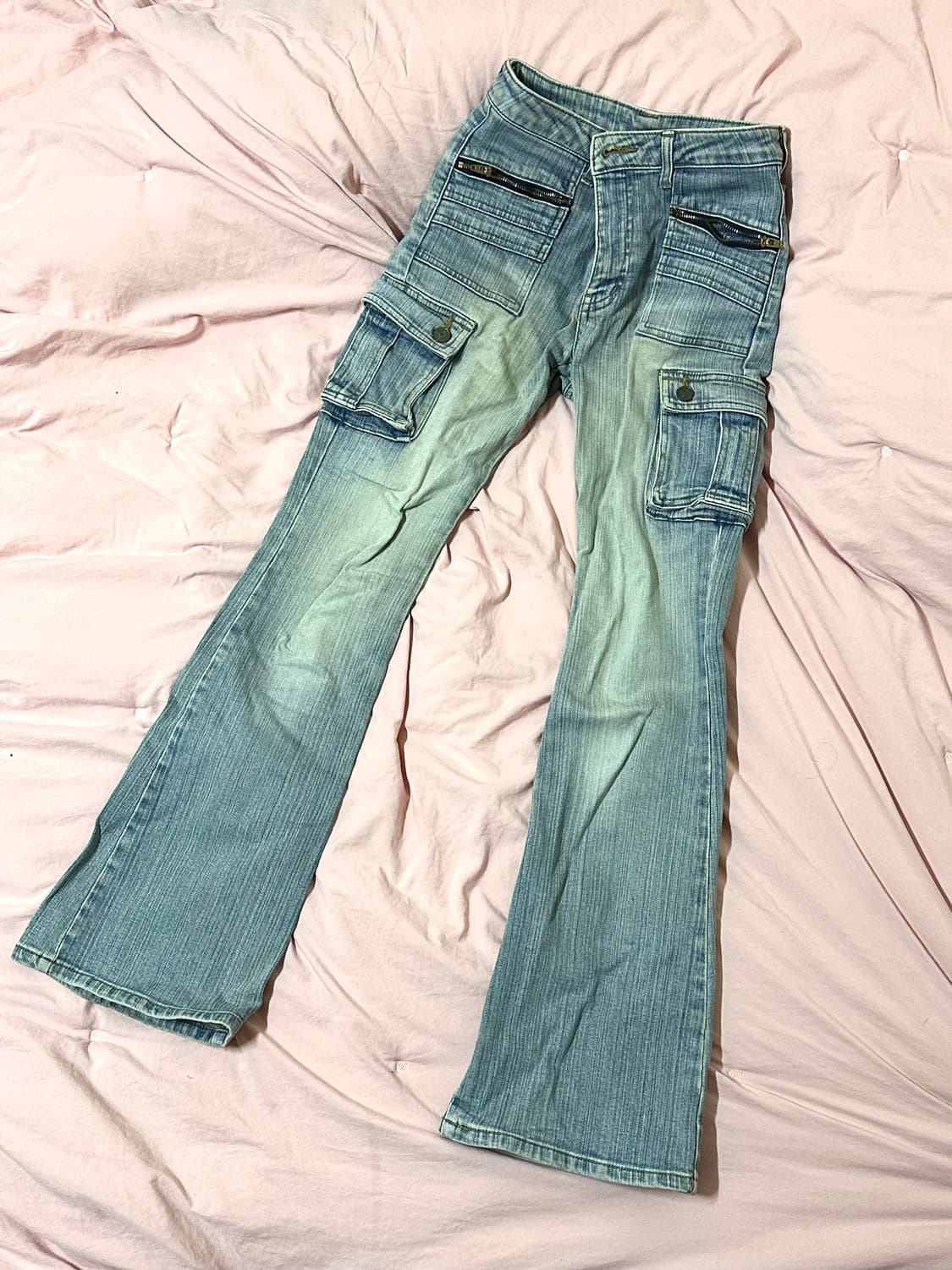 워싱 로우라이즈 부츠컷 카고 팬츠 상품이미지1