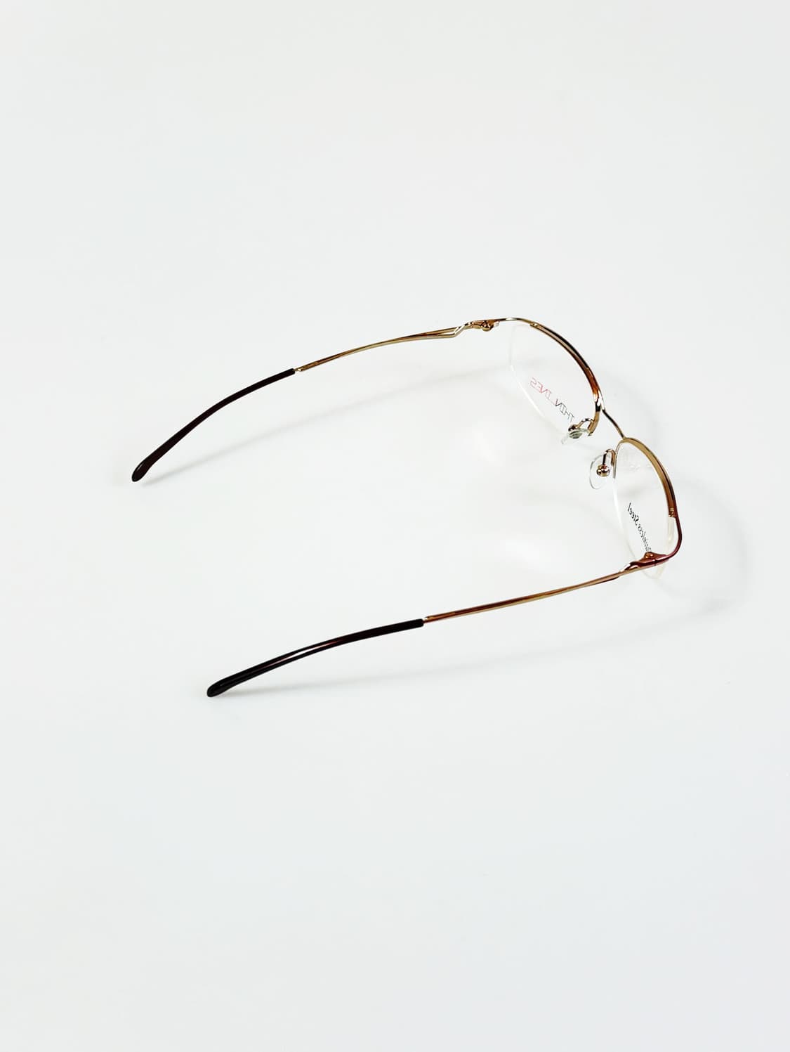 90s Thin Lines 로즈 골드 메탈 스퀘어 반무테 빈티지 안경 상품이미지5