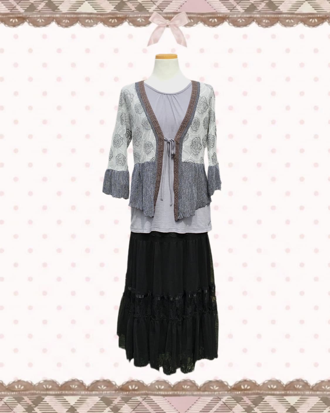 그레이 오리엔탈 반팔 가디건 슬리브 상품이미지2