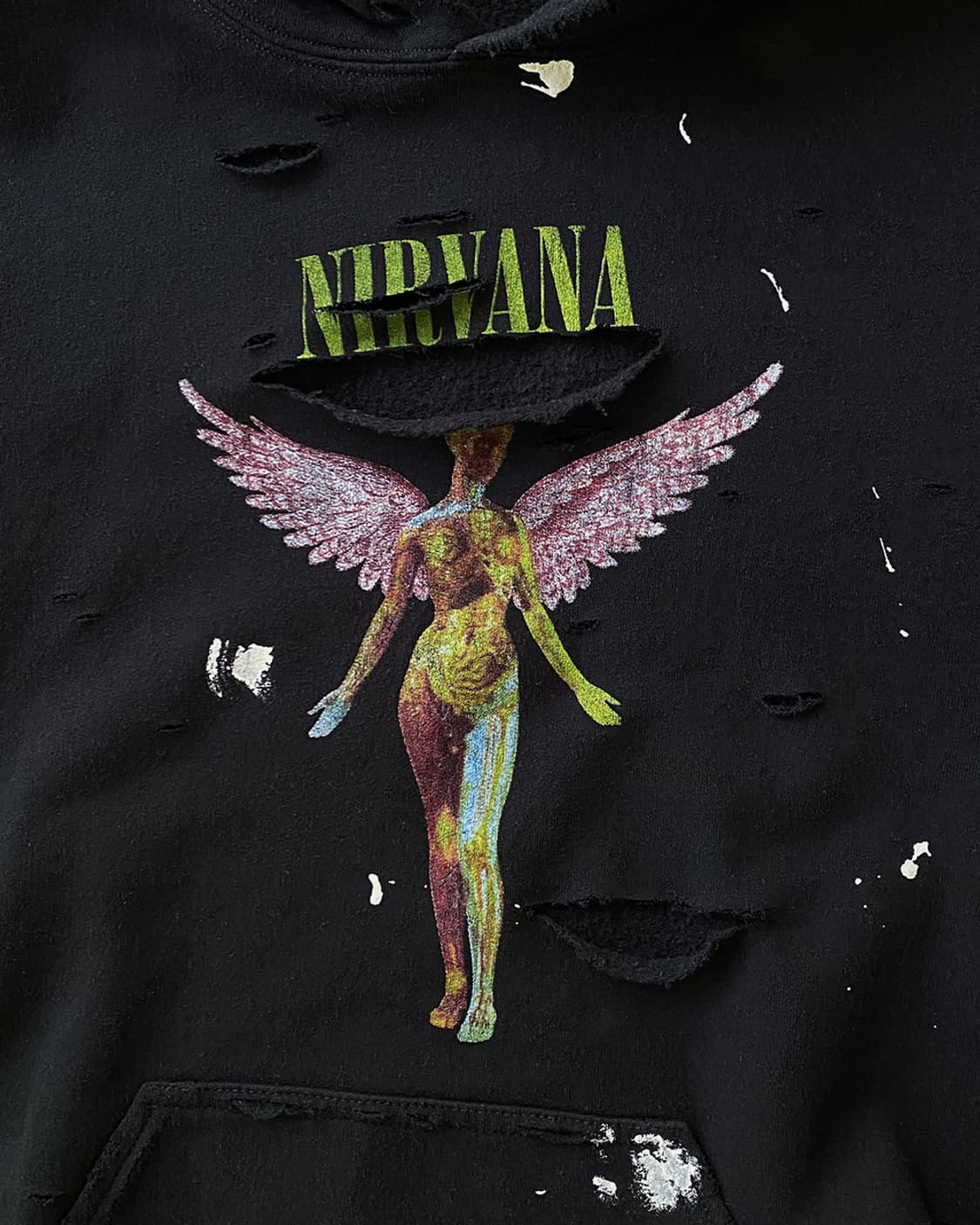 너바나 디스트로이드 페인팅 블랙 후드티 상품이미지5