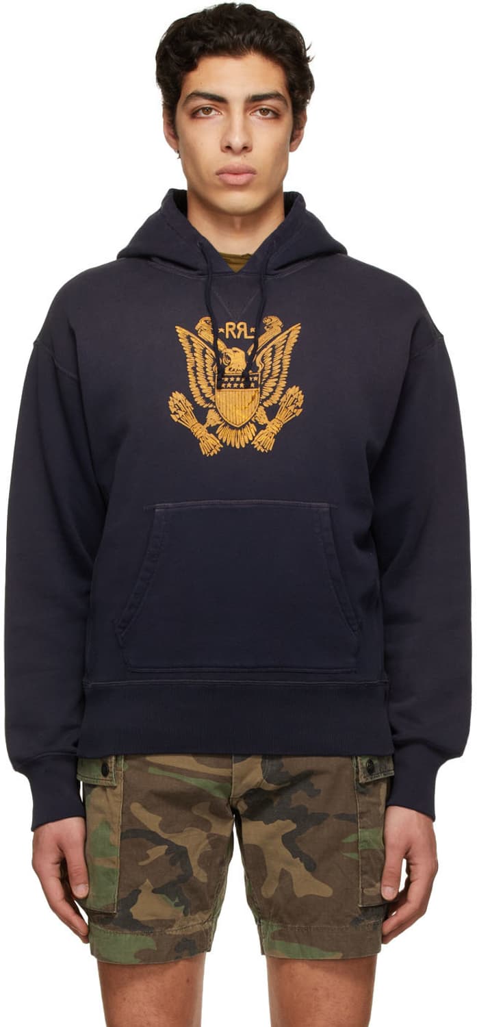 L RRL 더블알엘 그래픽 가먼트다이 네이비 후드티 상품이미지2