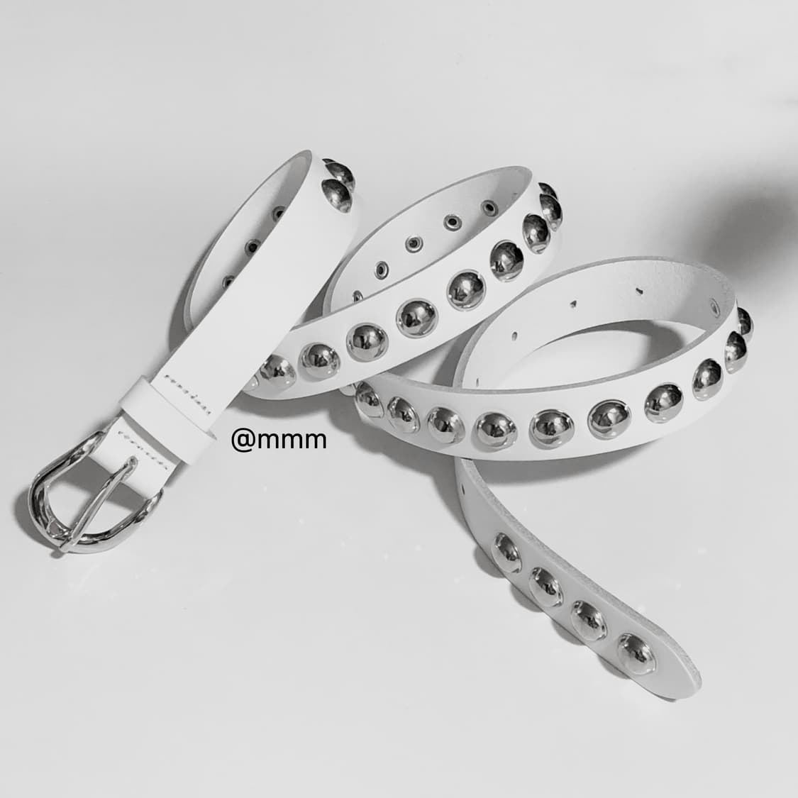 [Unisex] 빅볼 스터드 리얼가죽 벨트 화이트 상품이미지8