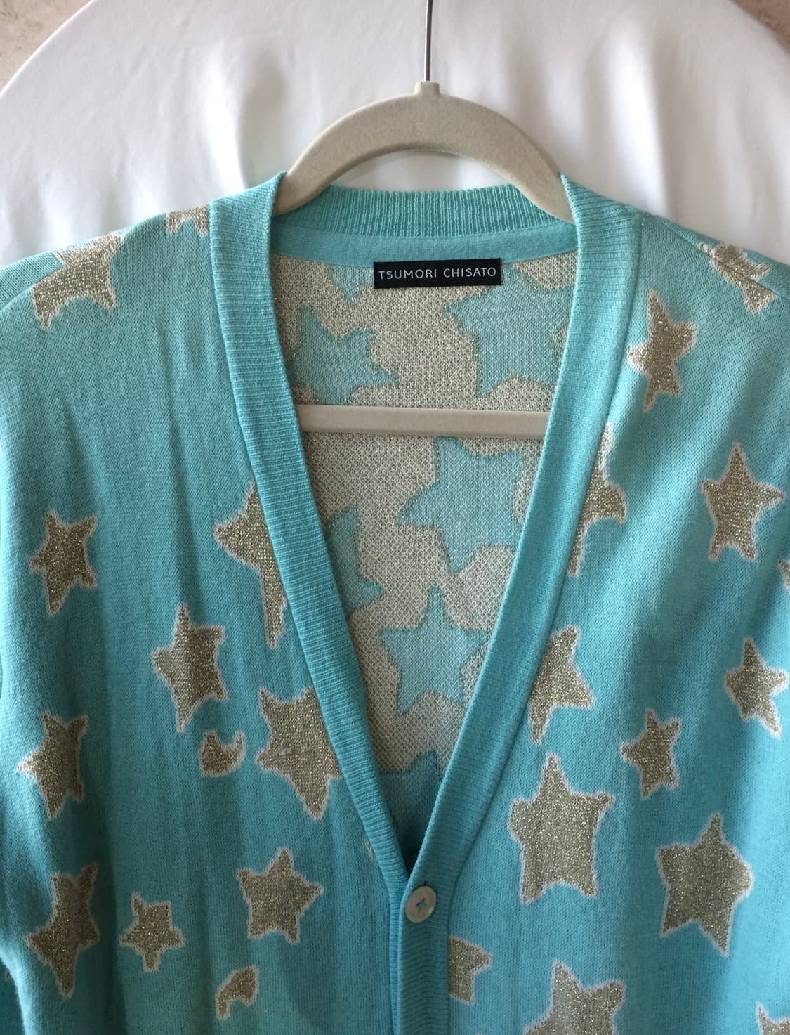 츠모리 차사토 은실 반짝반짝 고양이 별 무늬 캐시미어 니트 가디건 상품이미지2