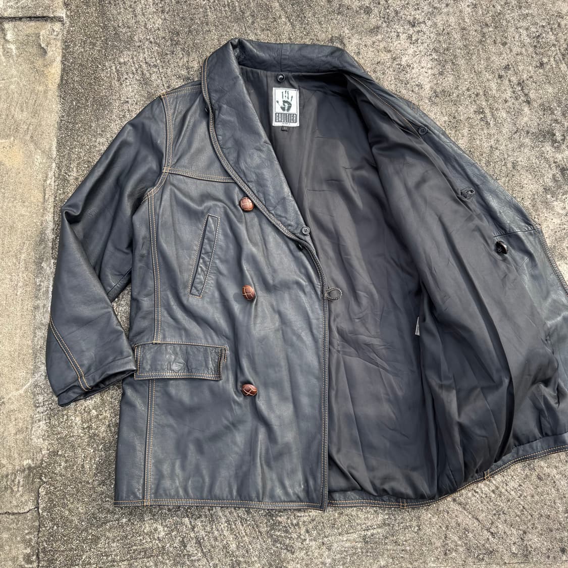 [M~L] Gaultier Jeans 가죽 더블 코트 상품이미지2