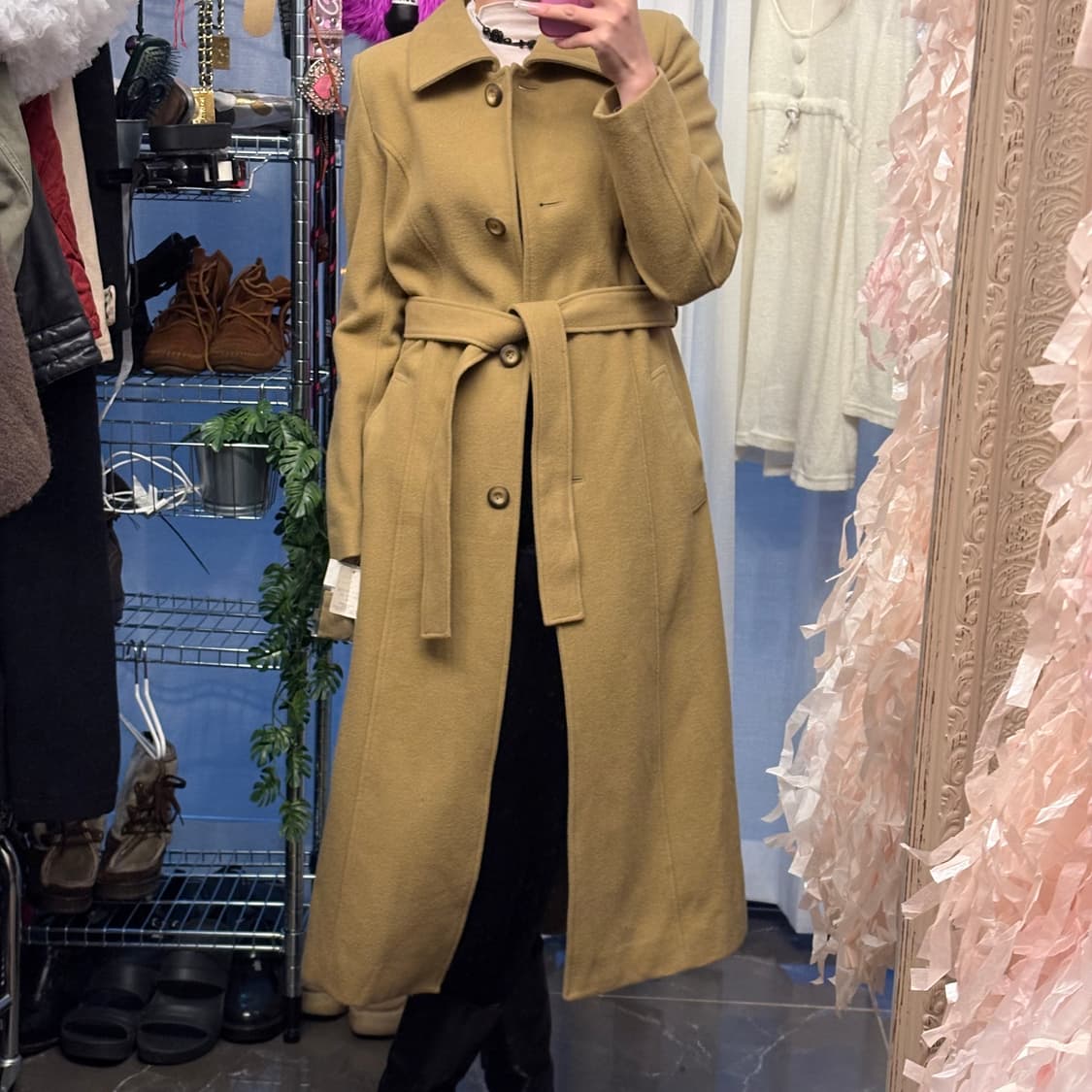 옐로우 모직 롱코트 상품이미지7