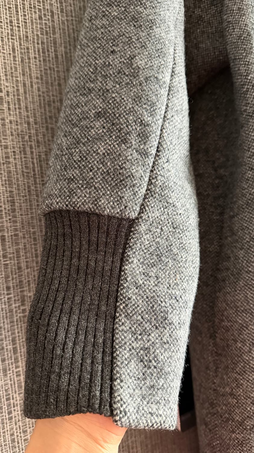 블루페페 후드 롱코트 회색 그레이 울 블렌드 니트 롱자켓 루즈핏 오픈형 상품이미지4