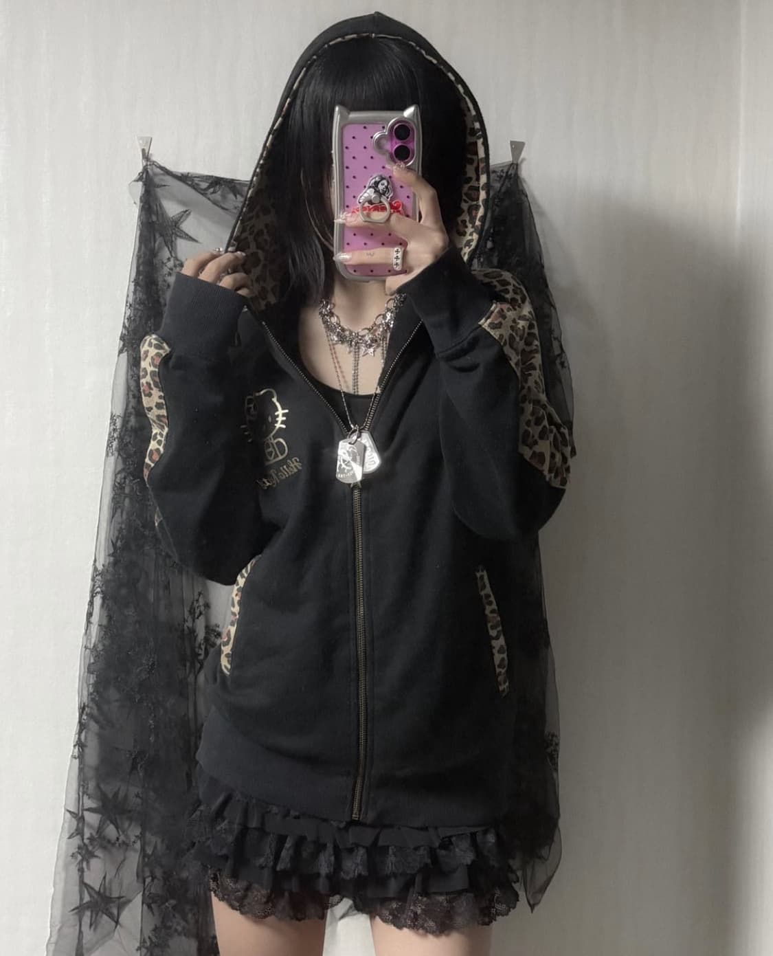 헬로키티 호피 갸루 후드집업 상품이미지7