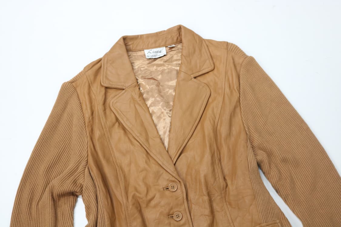 Linea 리네아 빈티지 레더 니트 배색 포켓 자켓 (XL) 상품이미지3