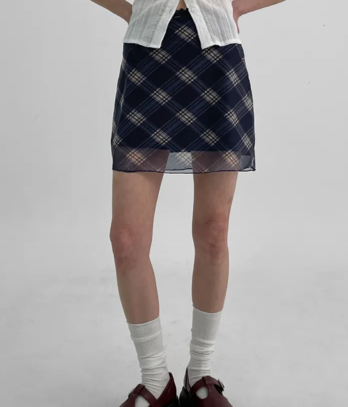 블랙업 [1천장판매] 레일레 체크 쉬폰 미니스커트 상품이미지1