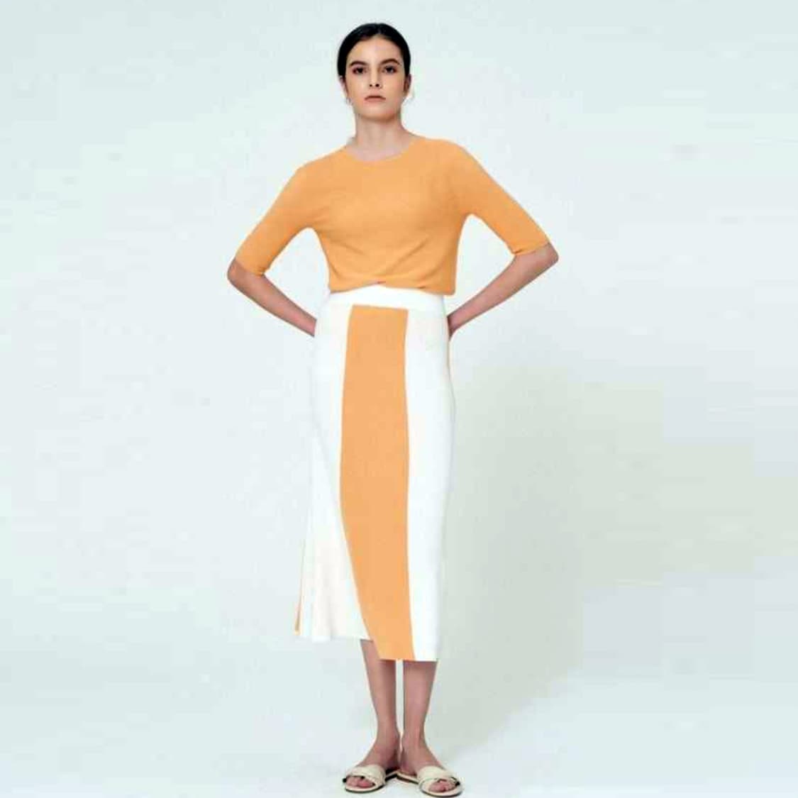 제이리움(J.RIUM) 텍스쳐드 스트라이프 플레어스커트 55 새상품 상품이미지1