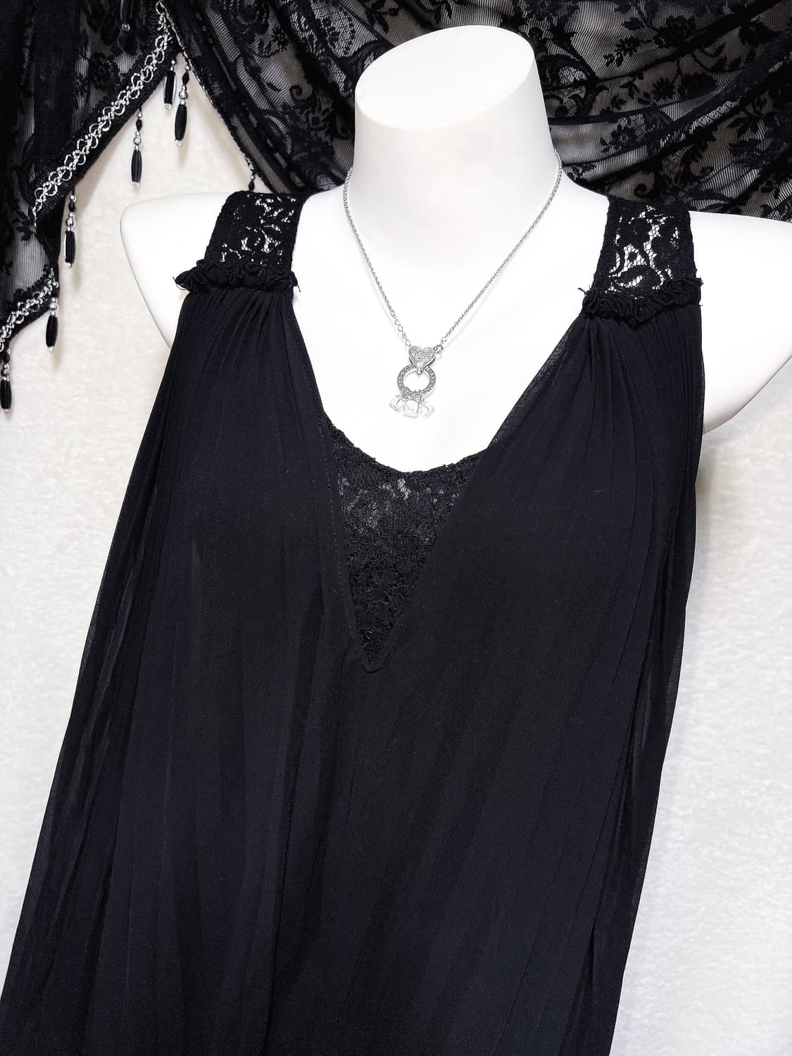 로맨틱고딕 고스펑크 블랙 레이스 쉬폰원피스 드레스 아카이브 핀터 페어리 상품이미지7