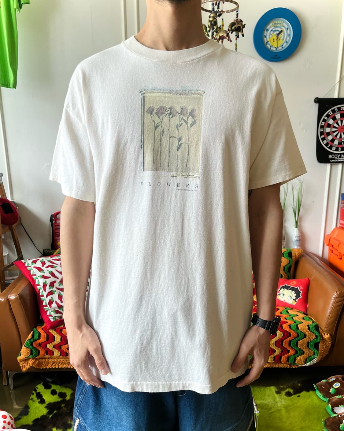 1990s "Flowers" USA Vintage 1/2 T-Shirt 상품이미지2