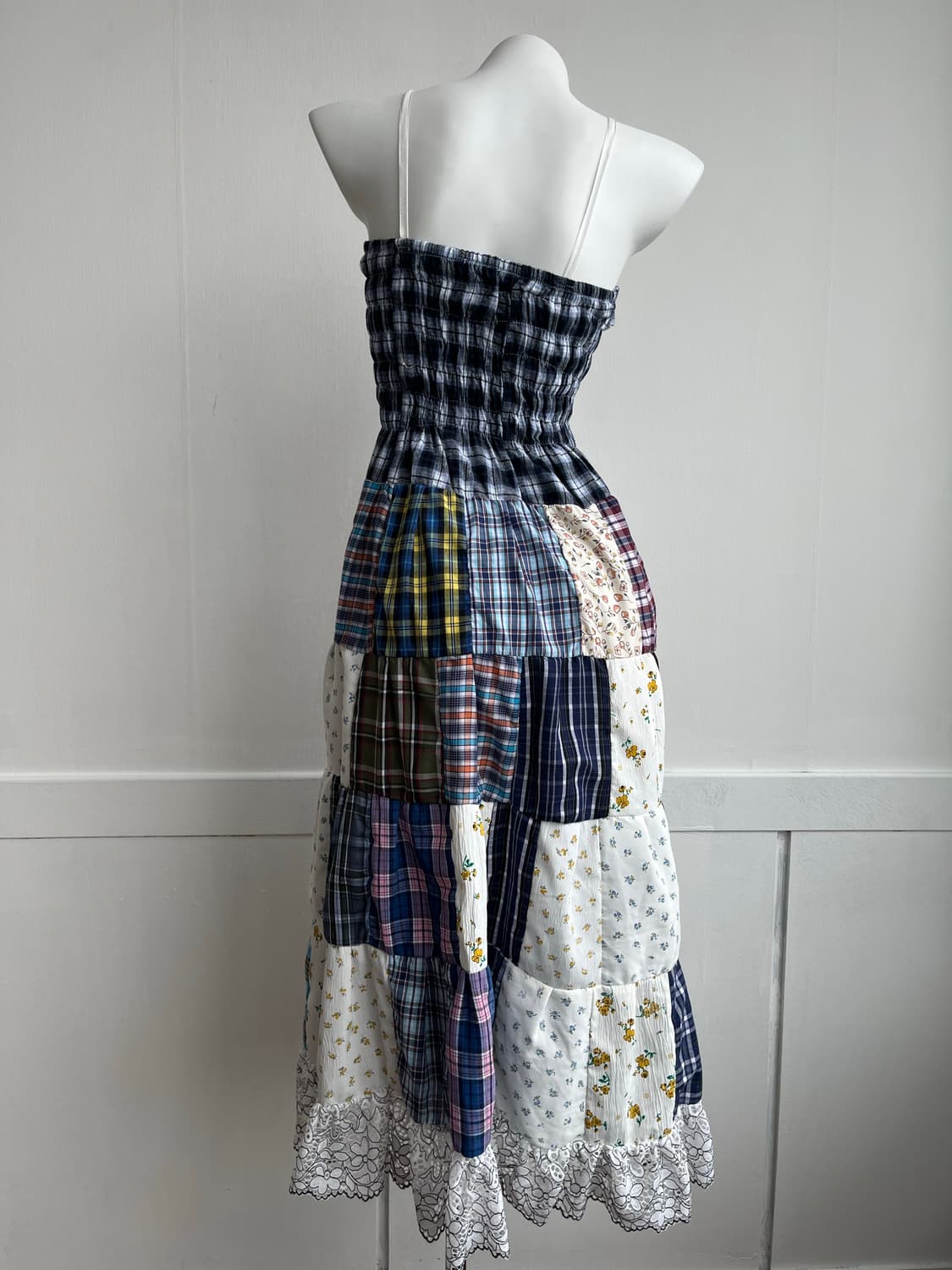 블루 체크 패치 롱 원피스 상품이미지5