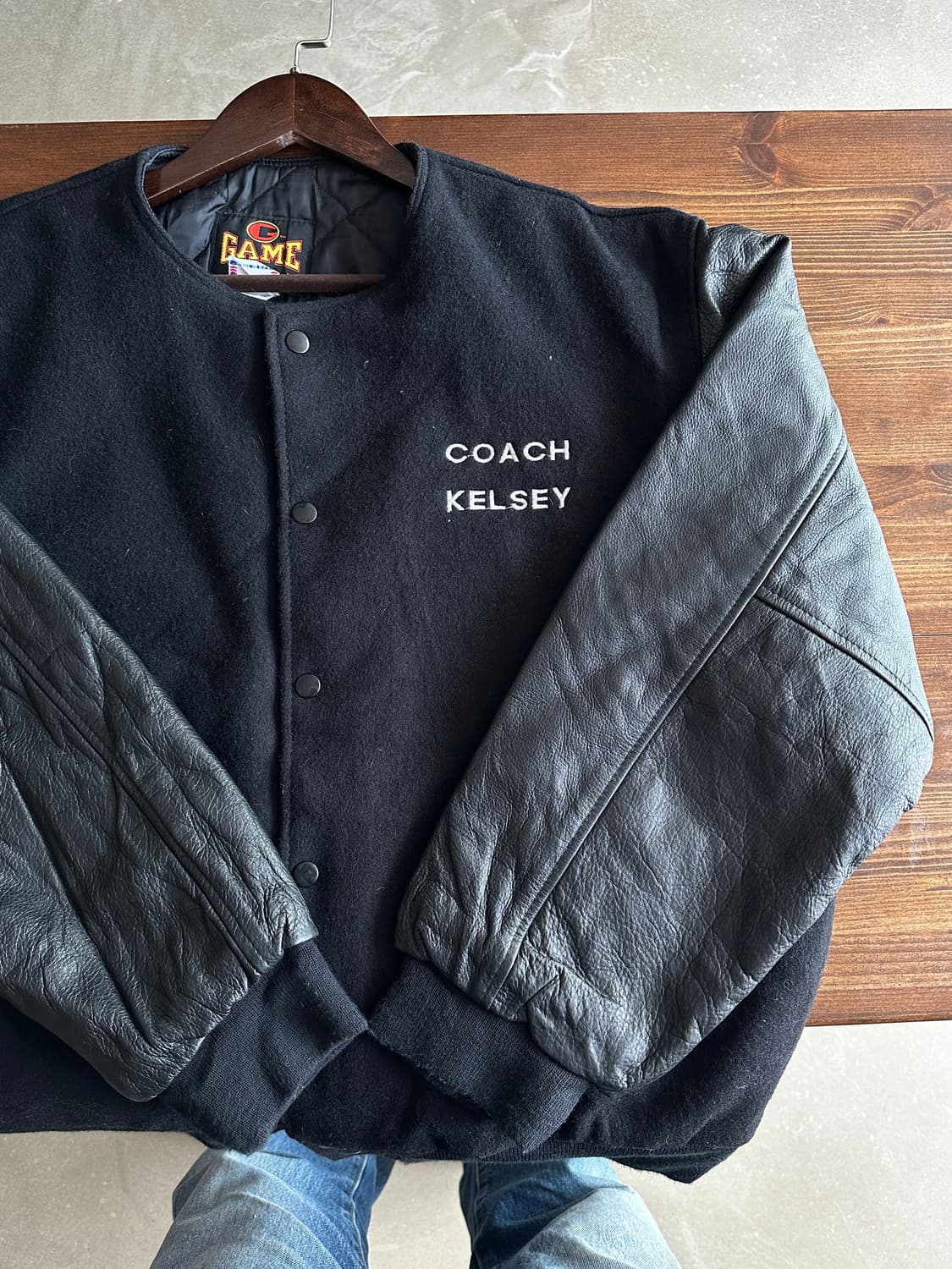 U.S.A game sportswear 레더 슬리브 바시티 자켓  상품이미지3