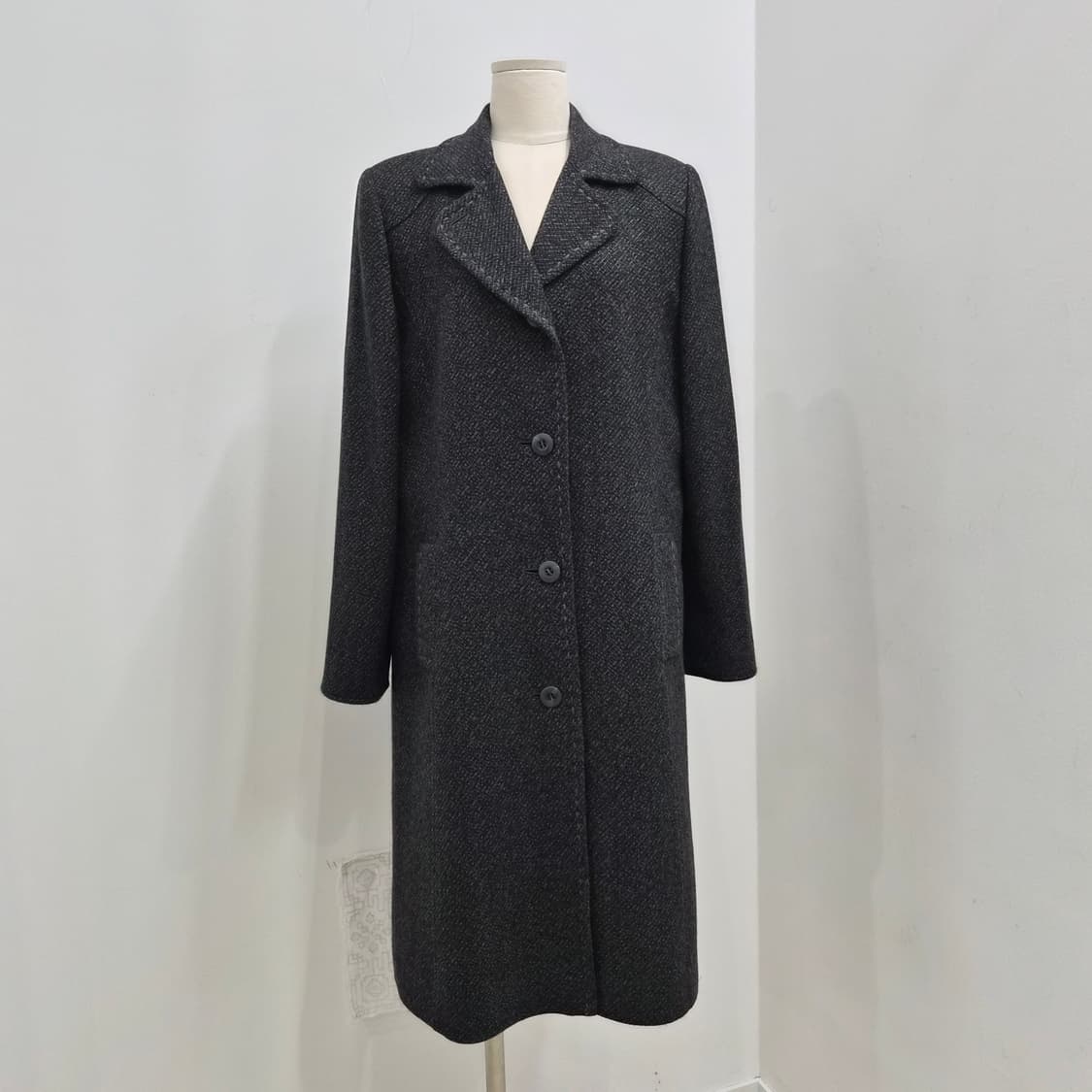 캐시미어 100% 헤링본 그레이 여성 롱코트 상품이미지1